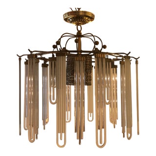 Brass Chandelier With Italian Glass Pendants For Sale