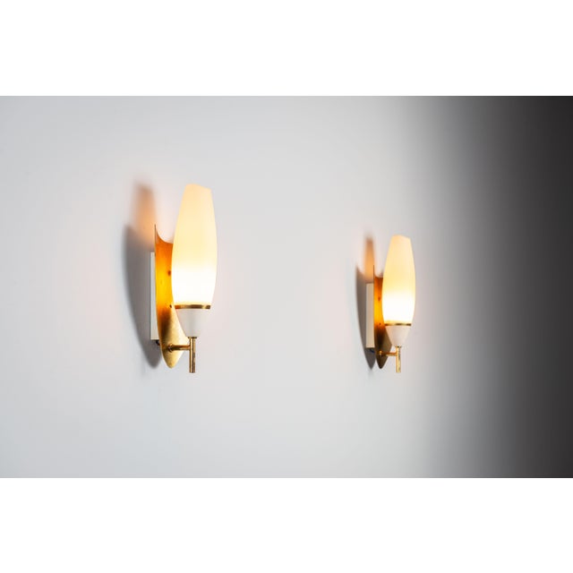 Vintage Wall Lamps with Brass Shields and Glass Shades, 1960s, Set of 2 For Sale - Image 4 of 13