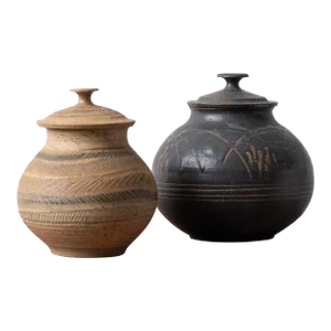 Charles Counts Pottery Lidded Jars - a Pair