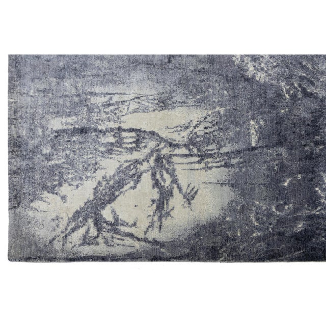 Textile Gray Contemporary Handmade Silk Rug With Abstract Design For Sale - Image 7 of 10