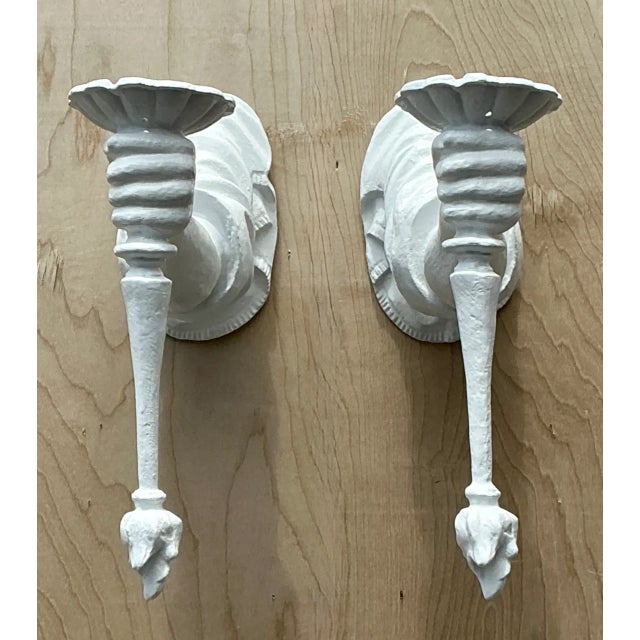 White Vintage Plaster Decorative Wall Sconces - Pair For Sale - Image 8 of 12