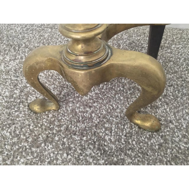 Brass Antique Turned Baluster Brass Fireplace Andirons Fire Dogs - a Pair For Sale - Image 8 of 13