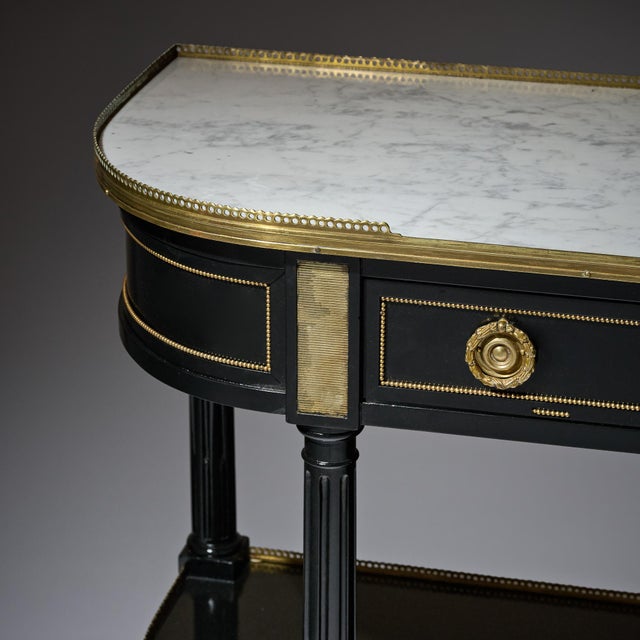 French Louis XVI Style Ebonized, Brass and Marble Console Table For Sale In Austin - Image 6 of 9