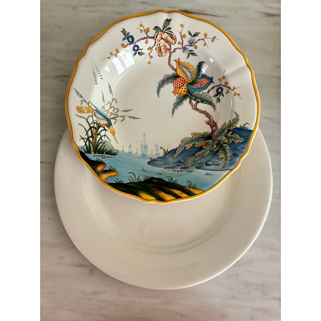 Vintage Chinoiserie Gien Faiencerie "Magellan" Rim Soup Plates- Set of 12 For Sale - Image 11 of 11