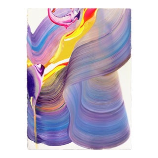 Avp_1219 - Color Drenching Contemporary Abstract Painting on Paper Original Artwork by Alex Voinea For Sale