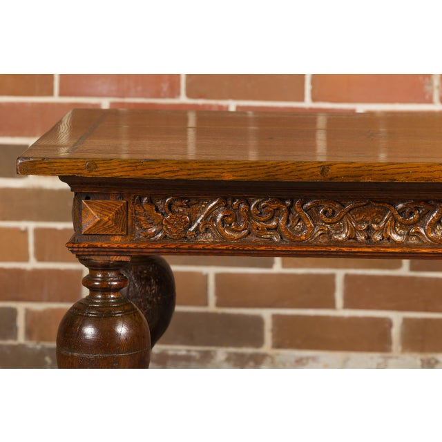 English 19th Century Oak Table with Carved Apron and Turned Baluster Legs For Sale - Image 11 of 12