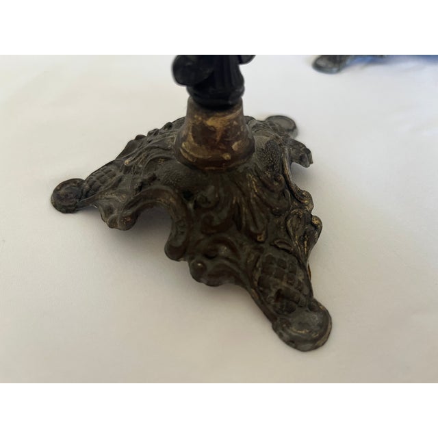 1960s Vintage Ornate Brass Candle Holders Action Made in Italy 3 Footed Baroque 6" For Sale - Image 5 of 12