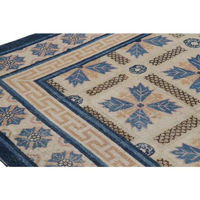 Antique Ningxia Rug in Beige-Brown and Blue Floral Patterns, From Rug & Kilim For Sale In New York - Image 6 of 8