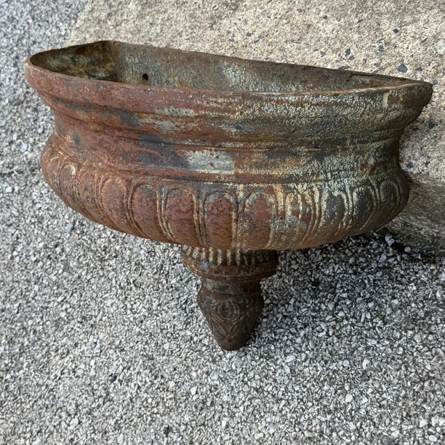 Late 20th Century Late 20th Century Neoclassical Cast Iron Half Round Wall Fountain Bowl Lavabo Garden Planter Pot For Sale - Image 5 of 13