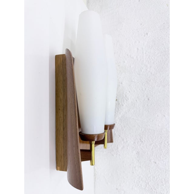 Wood Danish Double Wall Lamp in Teak and Glass, 1960s For Sale - Image 7 of 9