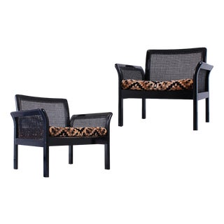 Black Wicker Lounge Chairs from Arne Norrel, 1970s, Set of 2 For Sale