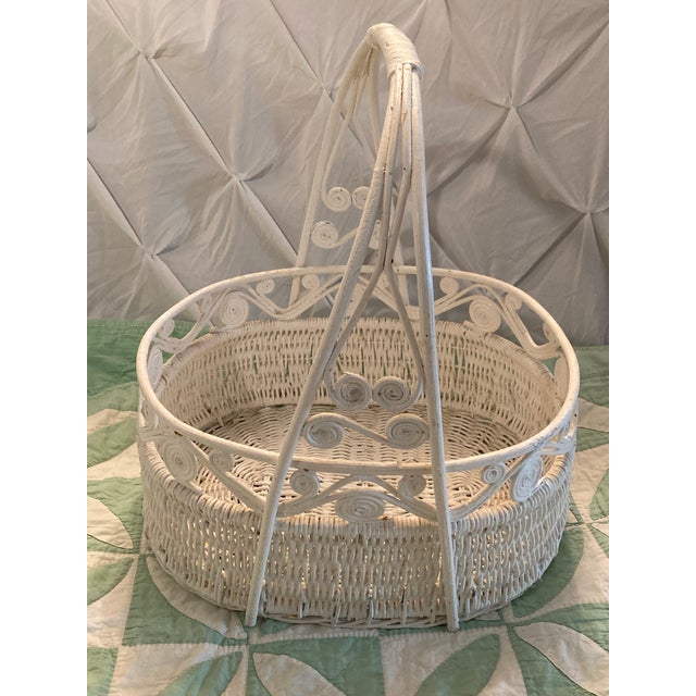 Victorian Wicker White Large Basket With Scrolls.1860-1900 Handmade For Sale - Image 9 of 12