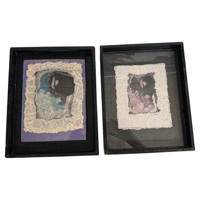 Sierra V, Crumpled Paper in the Style of Ladislas Kijno, 1970s, Paper Artworks, Framed, Set of 2 For Sale