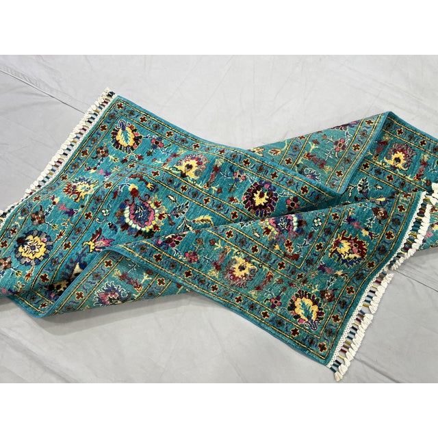 Turquoise Sultani Persian Style Floral Area Rug - 4' X 6' For Sale - Image 10 of 11