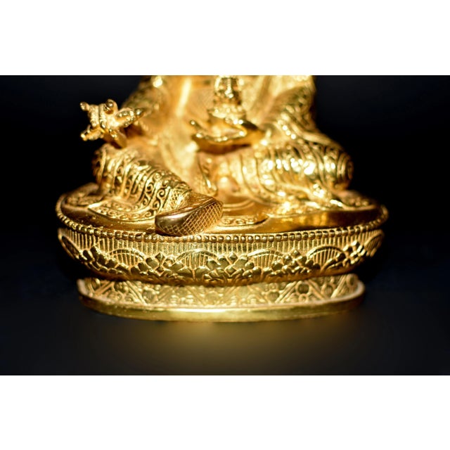 Gold Padma Sambhav Tibetan Teacher Gilt Bronze Statue For Sale - Image 8 of 13