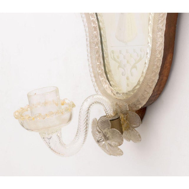 Venetian Etched Mirrored Glass Appliques, Pair For Sale - Image 9 of 10