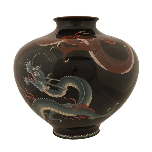 Monumental Meiji Japanese Cloisonne Enamel Double Dragon Vase For Sale In New York - Image 6 of 7