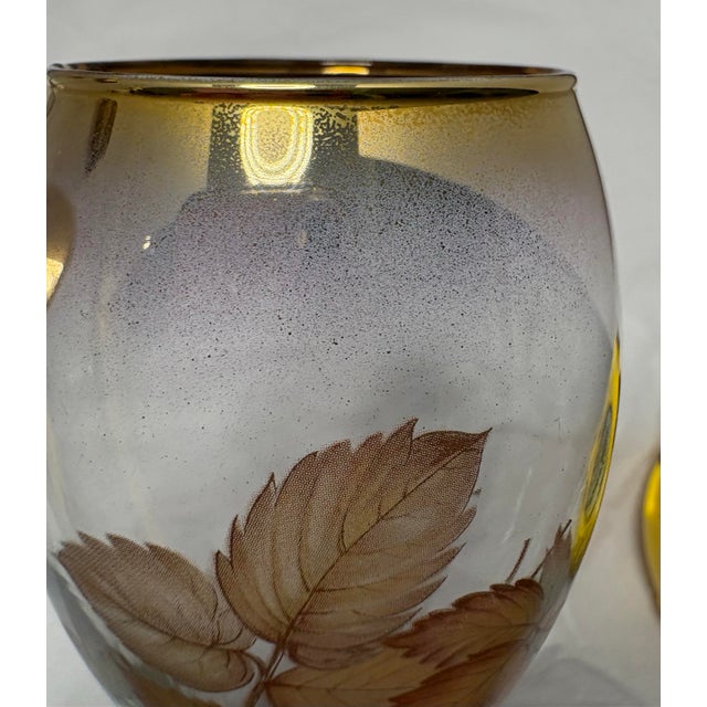 Mid 20th Century Mid-Century Modern European Gold Gilt Champagne Flutes With Autumn Leaf Motif - Set of 2 For Sale In Indianapolis - Image 6 of 6