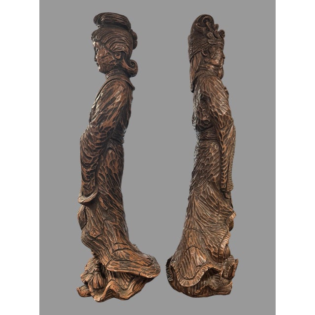 Brown Pair of Vintage Universal Statue Chicago 36" Figural Oriental Man & Lady Statues For Sale - Image 8 of 11