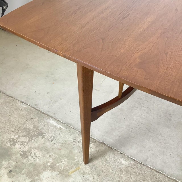 Mid-Century Walnut Extension Dining Table, Sculpted Base For Sale - Image 14 of 18
