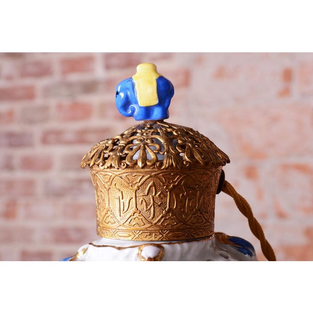 1970s Asian Table Lamp in Brass and Porcelain, India, 1970s For Sale - Image 5 of 12