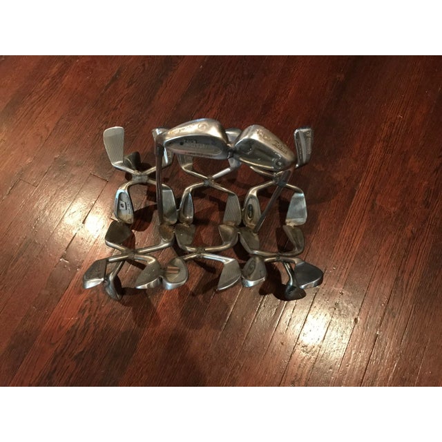 Metal Hand Forged Golf Club Sculpture Magazine Rack - Fireplace Wood Basket - After Jeff Diamond For Sale - Image 7 of 8