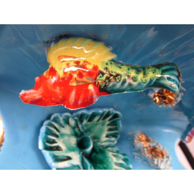 Blue Vintage Vallauris Lion S/Mer Blue Ceramic Clam Shell Lamp Mid Century Tikki Kitch Cord Cut Signed For Sale - Image 8 of 18