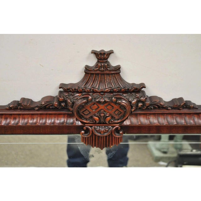 Vintage Chinese Chippendale Carved Mahogany Pagoda Frame Large Wall Mirror For Sale - Image 10 of 10