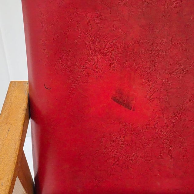 Vintage Armchair with Compass Legs in Beech and Vinyl, 1950s For Sale - Image 6 of 15