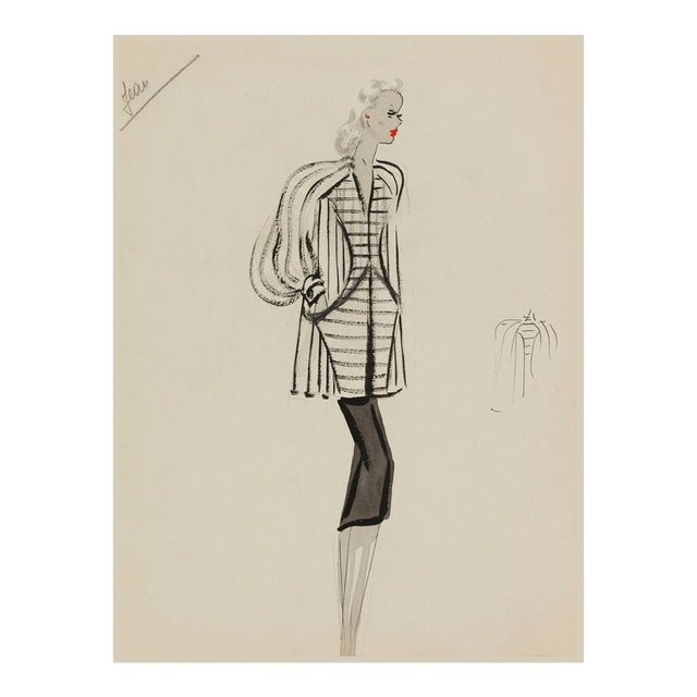 Vintage French Fashion Art Print – Black and White Fashion Illustration, 12" X 16" For Sale