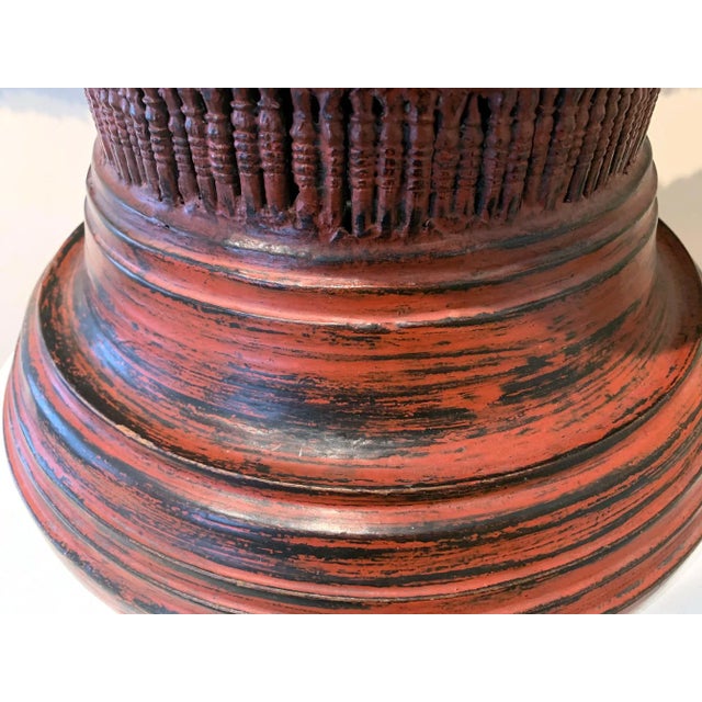 Wood Antique Lacquer Offering Elm Bowl Southeast Asia For Sale - Image 7 of 11