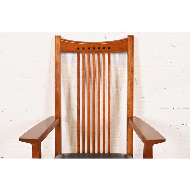 Stickley Mission Arts & Crafts Cherry Wood High Back Spindle Armchairs, Pair For Sale In South Bend - Image 6 of 12