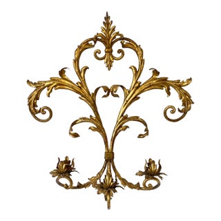 Vintage Spanish Gilded Metal Candle Wall Sconce For Sale
