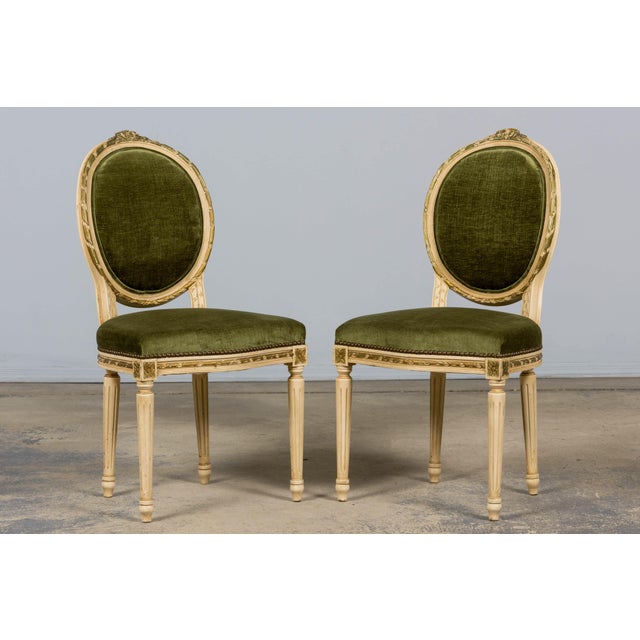 Antique French Louis XVI Style Dining Chairs in Olive Green Velvet - Set of 8 For Sale In New York - Image 6 of 18