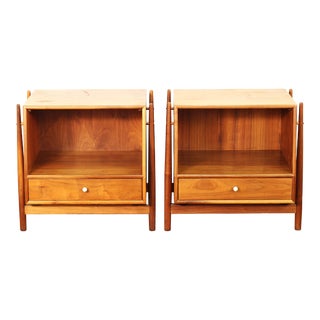 1960s Pair Drexel Declaration Model 801-612 Walnut Nightstands For Sale