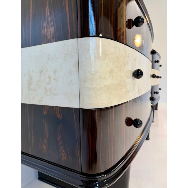 Paper Twin Parchment and Exotic Wood Dressers, 1940s, Set of 2 For Sale - Image 7 of 17