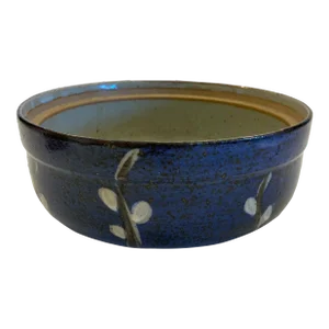 Vintage Hand-Thrown Studio Pottery Cobalt Blue Botanical Stoneware Bowl