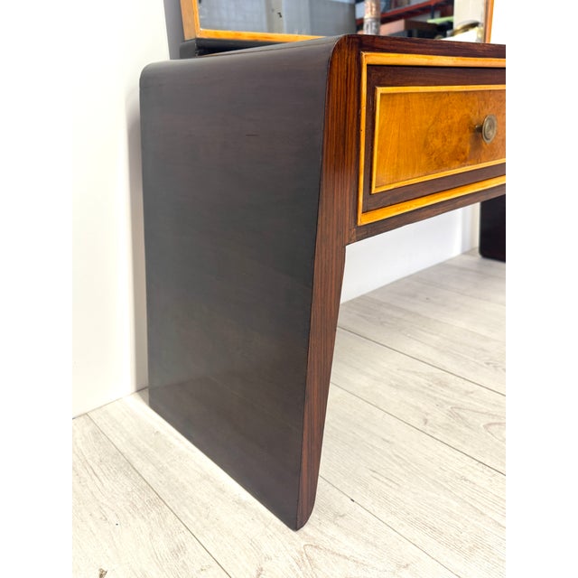 Brown Vintage Dressing Table with Mirror by Paolo Buffa, 1950s For Sale - Image 8 of 11