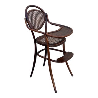 Vienna Secession Bent Oak & Caine Children's High Chair Attributed to Gebrüder Thonet For Sale