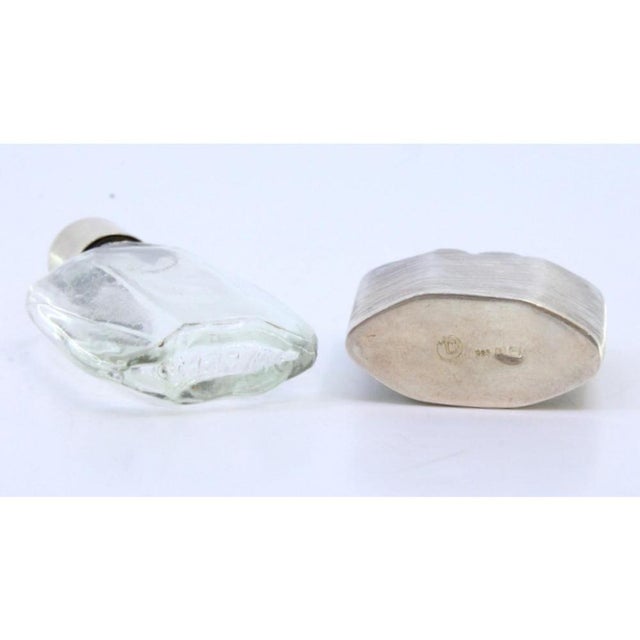 Glass Perfume Bottle with Silver Stand and Lid with Trims For Sale - Image 5 of 7