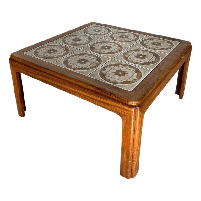 Mid-Century Square Teak Coffee Table with Ceramic Tiles, 1970s For Sale