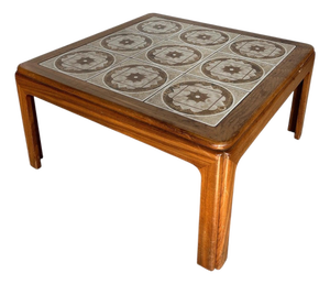 Mid-Century Square Teak Coffee Table with Ceramic Tiles, 1970s