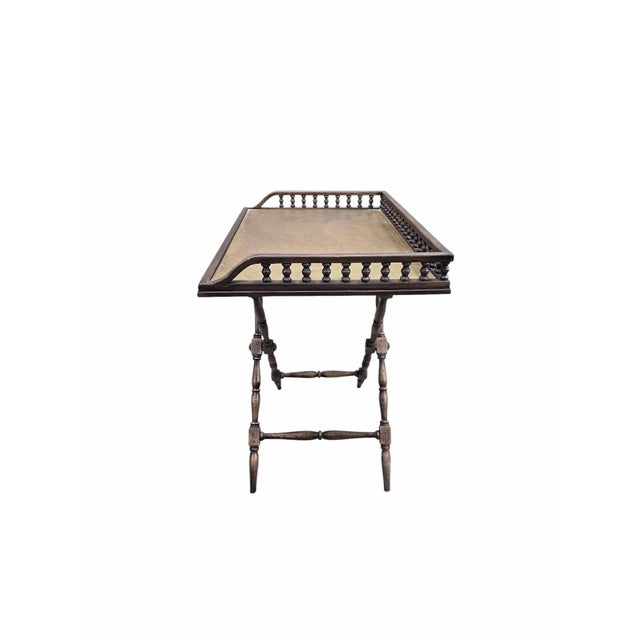 Vintage English Campaign-Style Folding Tray Table With Spindle Gallery For Sale In Chicago - Image 6 of 9