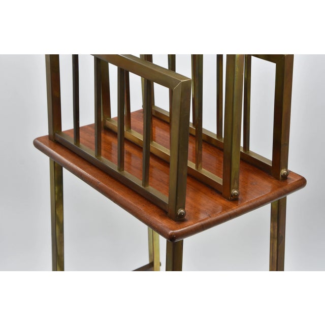 Edwardian Brass & Mahogany Canterbury Newspaper Magazine Rack For Sale - Image 4 of 11
