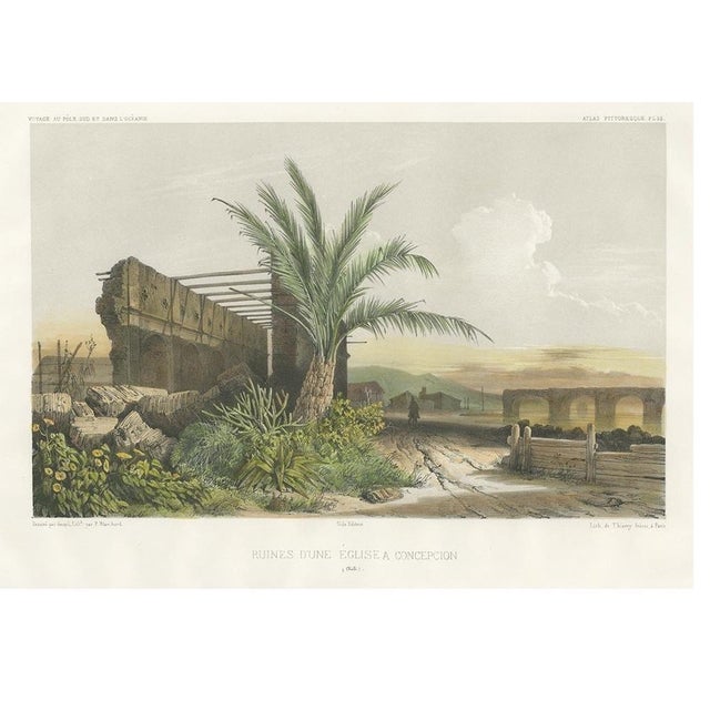 D'Urville, Illustration of a Ruin in Concepción, Chile, 1850s, Print For Sale - Image 3 of 6