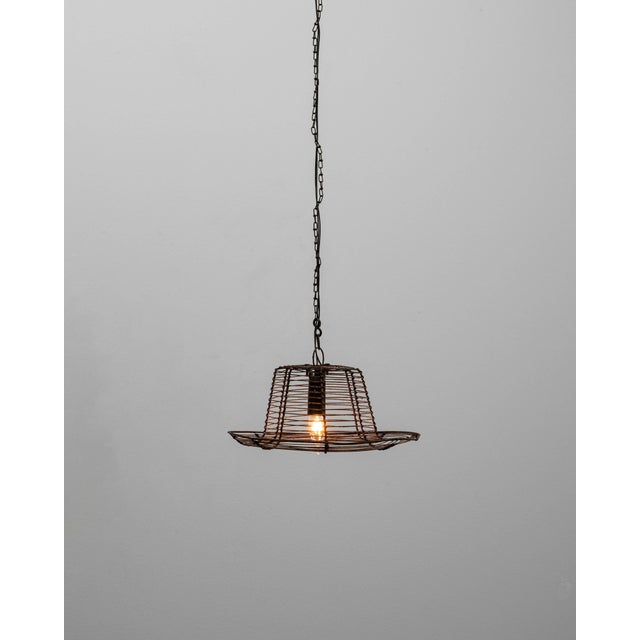 1900s French Industrial Flared Wire-Frame Pendant Light For Sale - Image 13 of 18