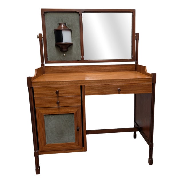 Vintage 3V Dressing Table with Tilting Mirror and Integrated Lamp, 1950s For Sale
