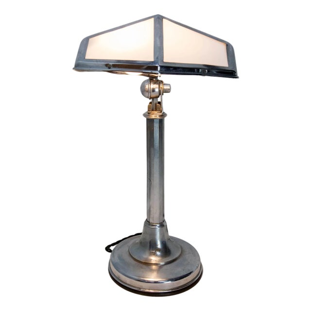 Art Deco Chrome and White Acrylic Glass Pirouett Table Lamp, 1930s For Sale