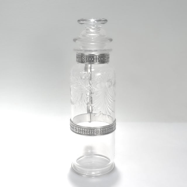 Antique Art Deco Sterling Silver & Cut Glass Cocktail Shaker or Pitcher For Sale - Image 4 of 18