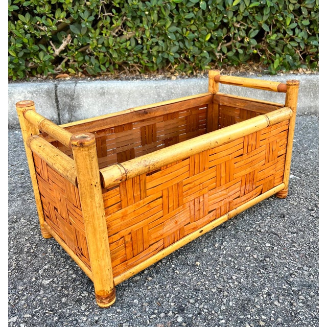 Bamboo and Woven Rattan Rectangular Long Planter For Sale - Image 11 of 12